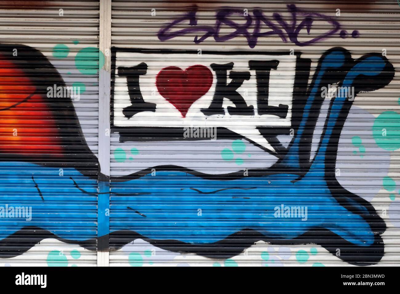 Street art a Chinatown. Graffiti. Lumaca Io amo KL. Kuala Lumpur. Malesia. Foto Stock