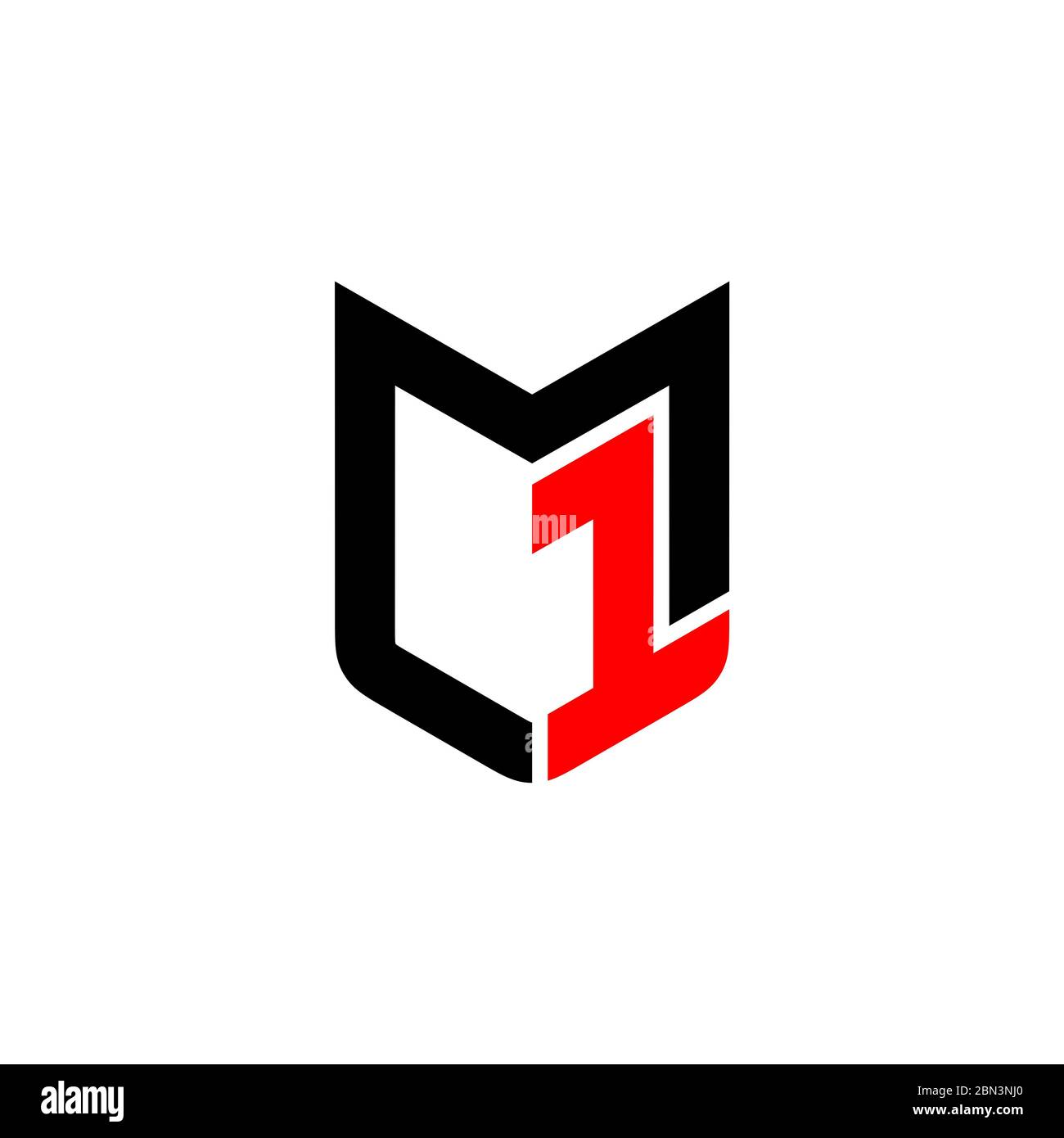 M 1 lettera Shield modello logo lettera Illustrazione disegno. EPS vettoriale 10. Foto Stock