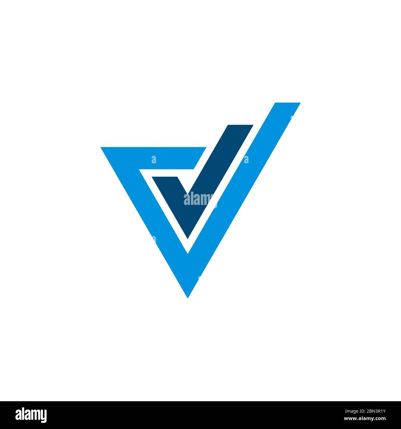 Disegno di illustrazione del modello di logo triangolo del segno di spunta blu. EPS vettoriale 10. Foto Stock