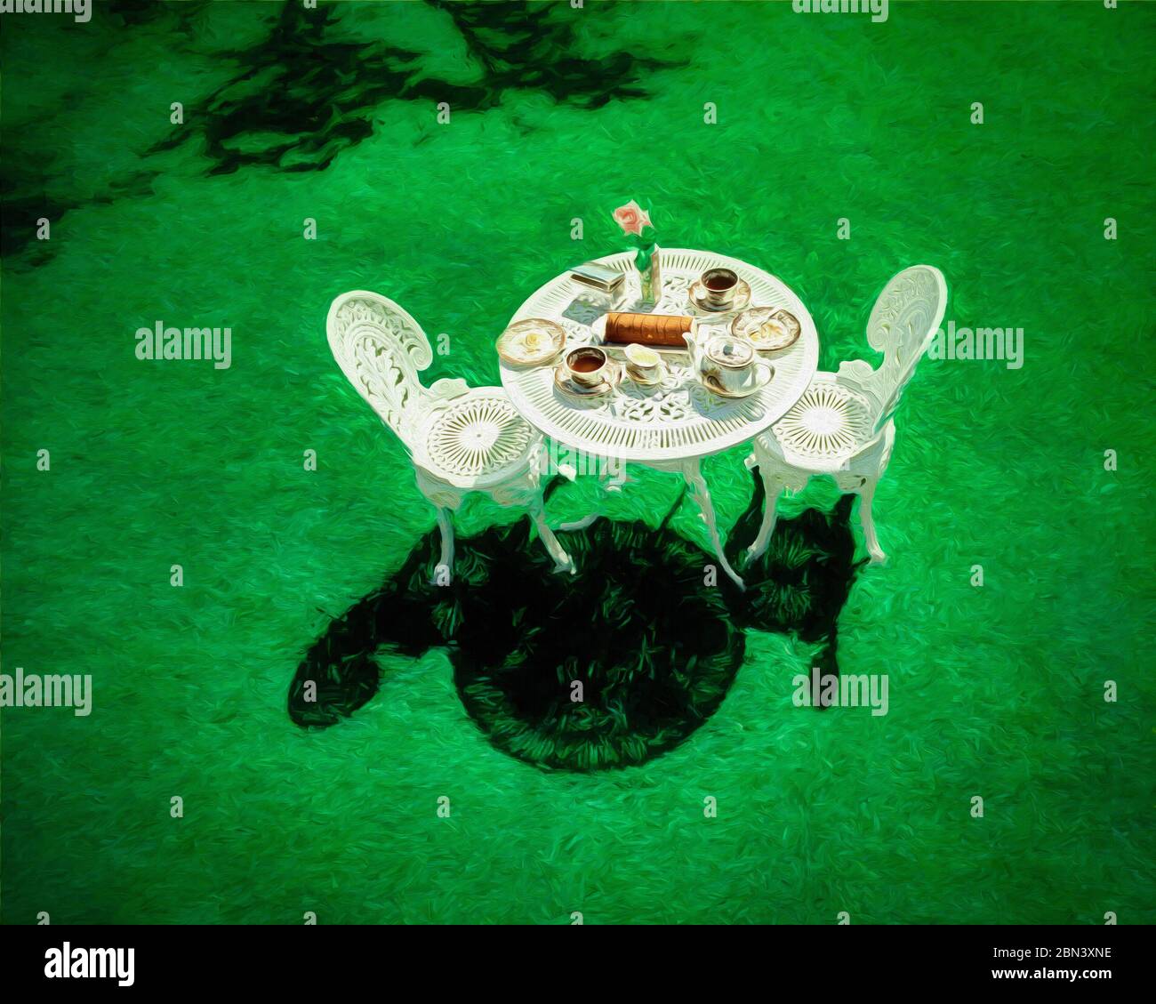 ARTE CONTEMPORANEA: Tè pomeridiano all'Hermes Lodge a Bredon's Norton, Worcestershire, Gran Bretagna Foto Stock