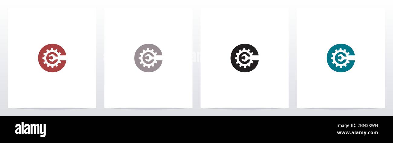 Chiave e ingranaggi su Letter Logo Design C. Illustrazione Vettoriale