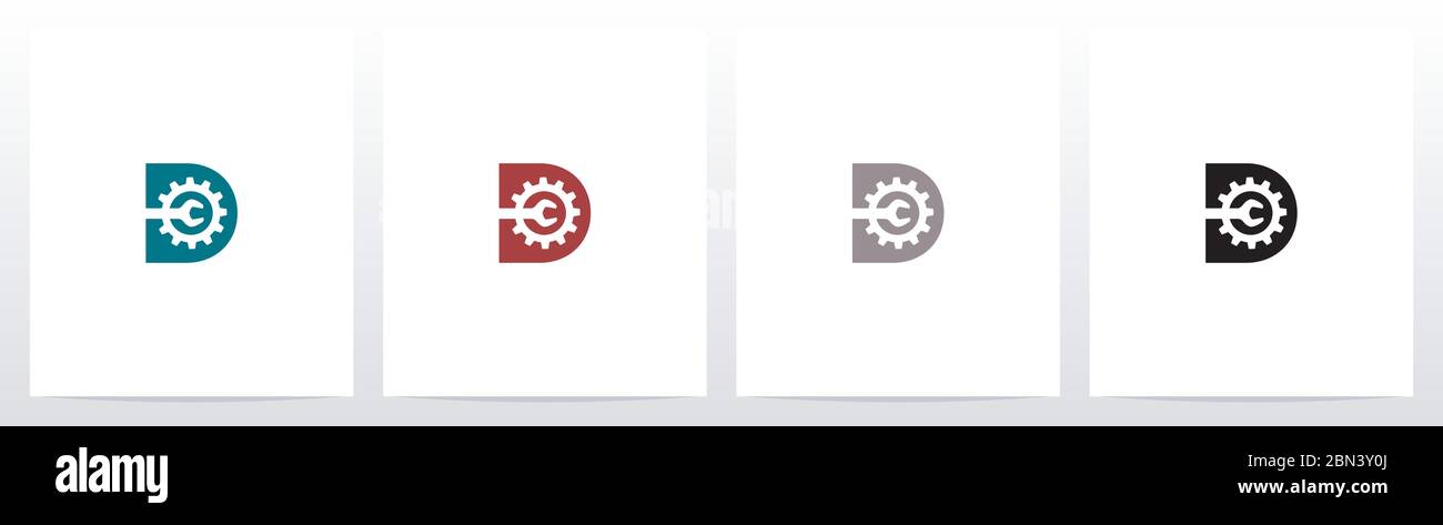 Chiave e ingranaggi su Letter Logo Design D Illustrazione Vettoriale