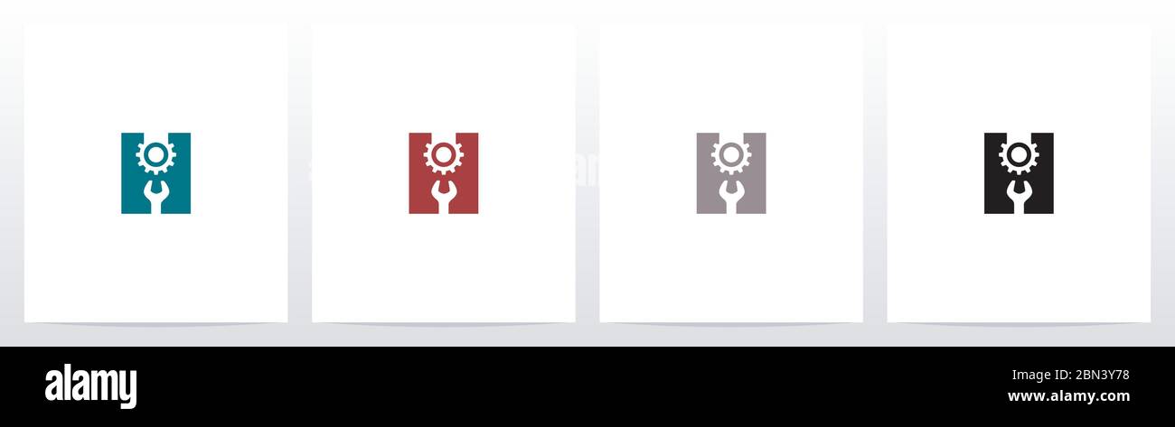 Chiave e ingranaggi su Letter Logo Design H Illustrazione Vettoriale