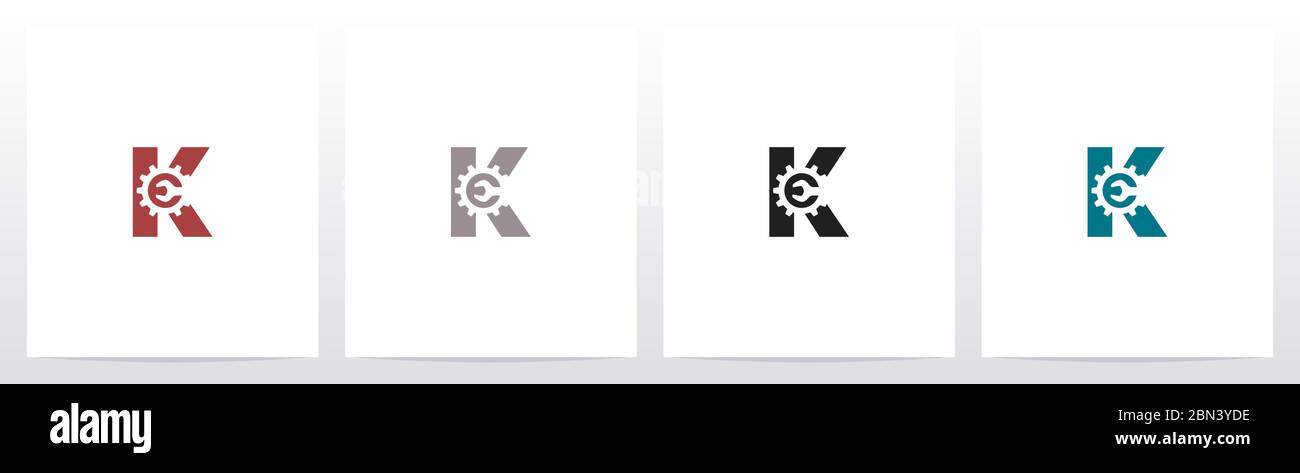 Chiave e ingranaggi su Letter Logo Design K Illustrazione Vettoriale