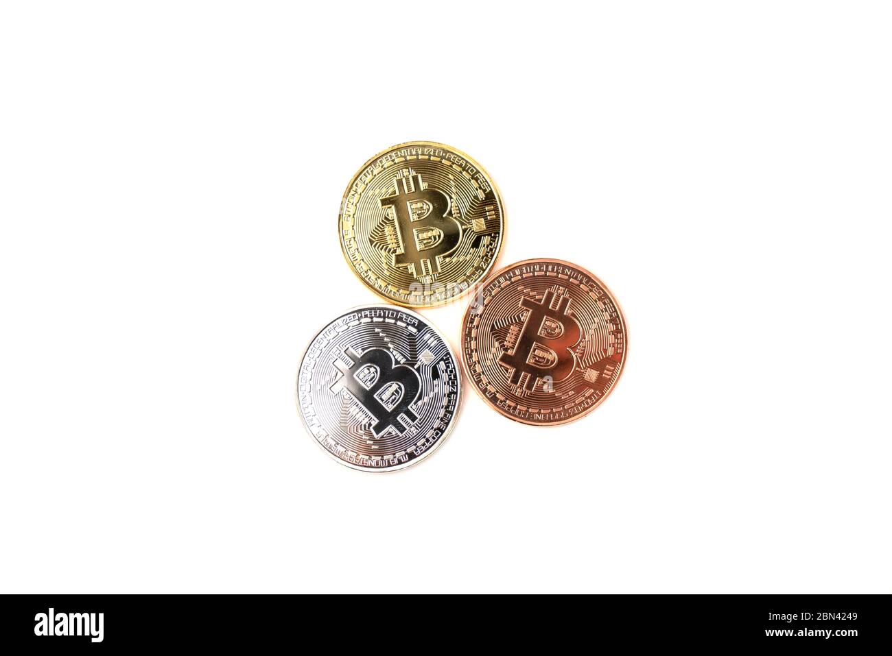 Bitcoin come moneta criptovaluta, moneta virtuale di Internet. Online banking e shopping Foto Stock