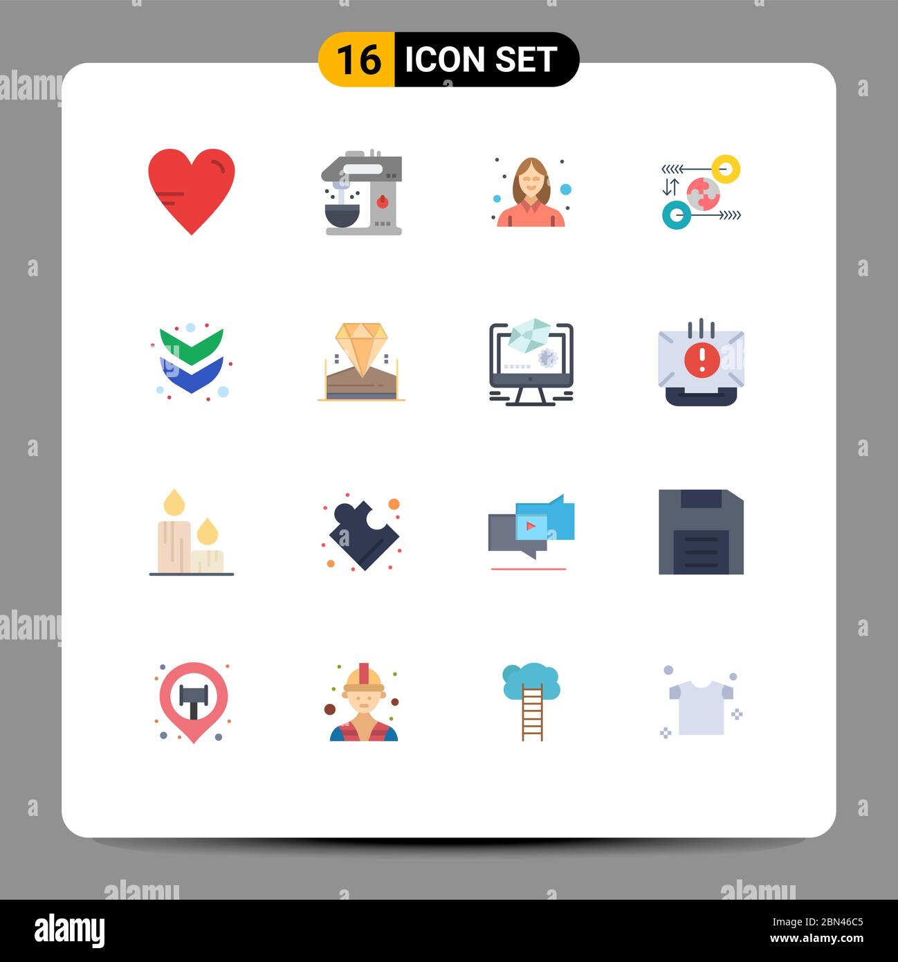 Pacchetto interfaccia utente di 16 colori base Flat di freccia, marketing, avatar, idea, puzzle pacchetto editabile di elementi Creative Vector Design Illustrazione Vettoriale