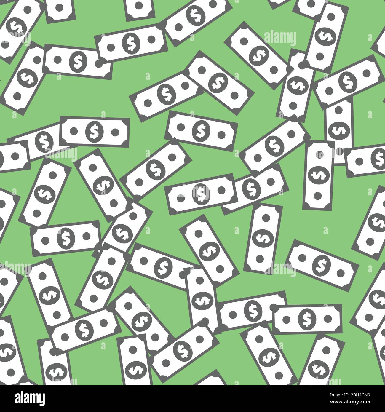 Modello senza giunture per banconote in dollari. Sfondo a capo con simboli di valuta USA ricorrenti in verde. American bucks struttura astratta. Stilizzazione verde Illustrazione Vettoriale