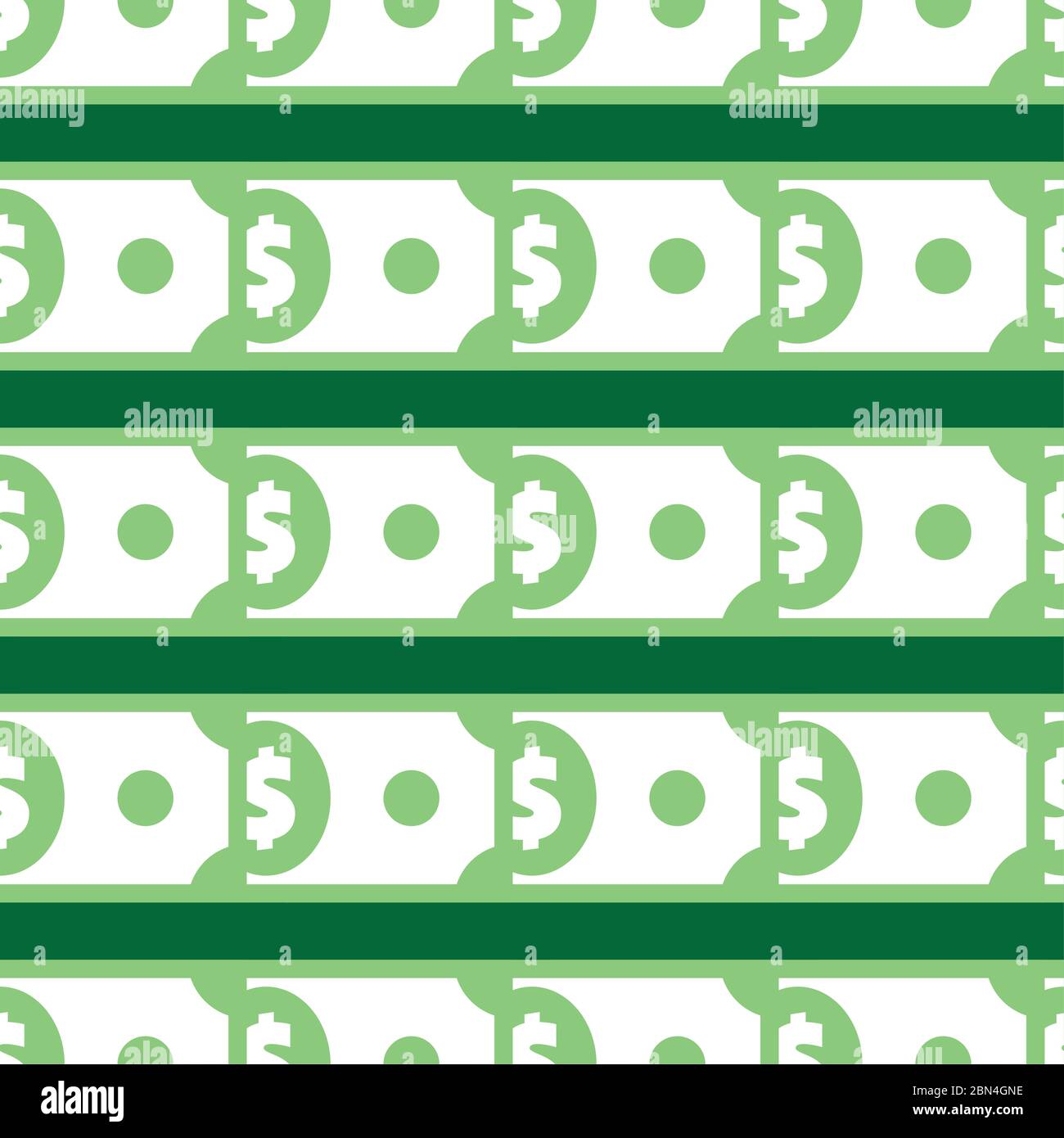 Modello senza giunture per banconote in dollari. Sfondo a capo con simboli di valuta USA ricorrenti in verde. American bucks struttura astratta. Stilizzazione verde Illustrazione Vettoriale