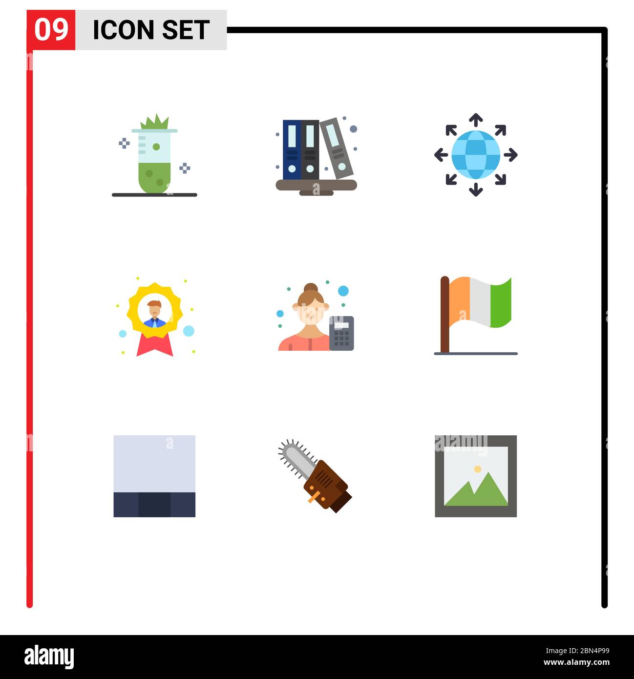 Set di 9 colori piatti commerciali per medaglia, badge, libreria, avatar, elementi di progettazione vettoriale World Editable Illustrazione Vettoriale