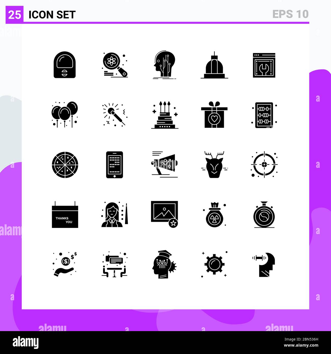 25 interfaccia utente Solid Glyph pacchetto di segni moderni e simboli di greco, costruzione, dati, banca, rete elementi di progettazione vettoriale editabili Illustrazione Vettoriale