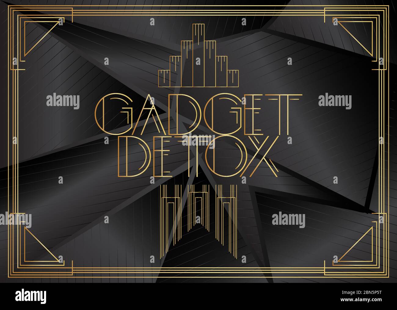 Testo Art Deco Gadget Detox. Biglietto di auguri decorativo, cartello con lettere d'epoca. Illustrazione Vettoriale