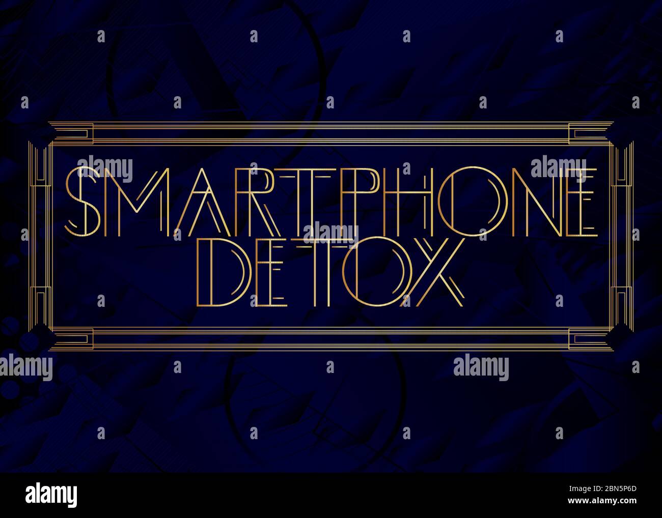 Testo in stile Art Deco per smartphone Detox. Biglietto di auguri decorativo, cartello con lettere d'epoca. Illustrazione Vettoriale