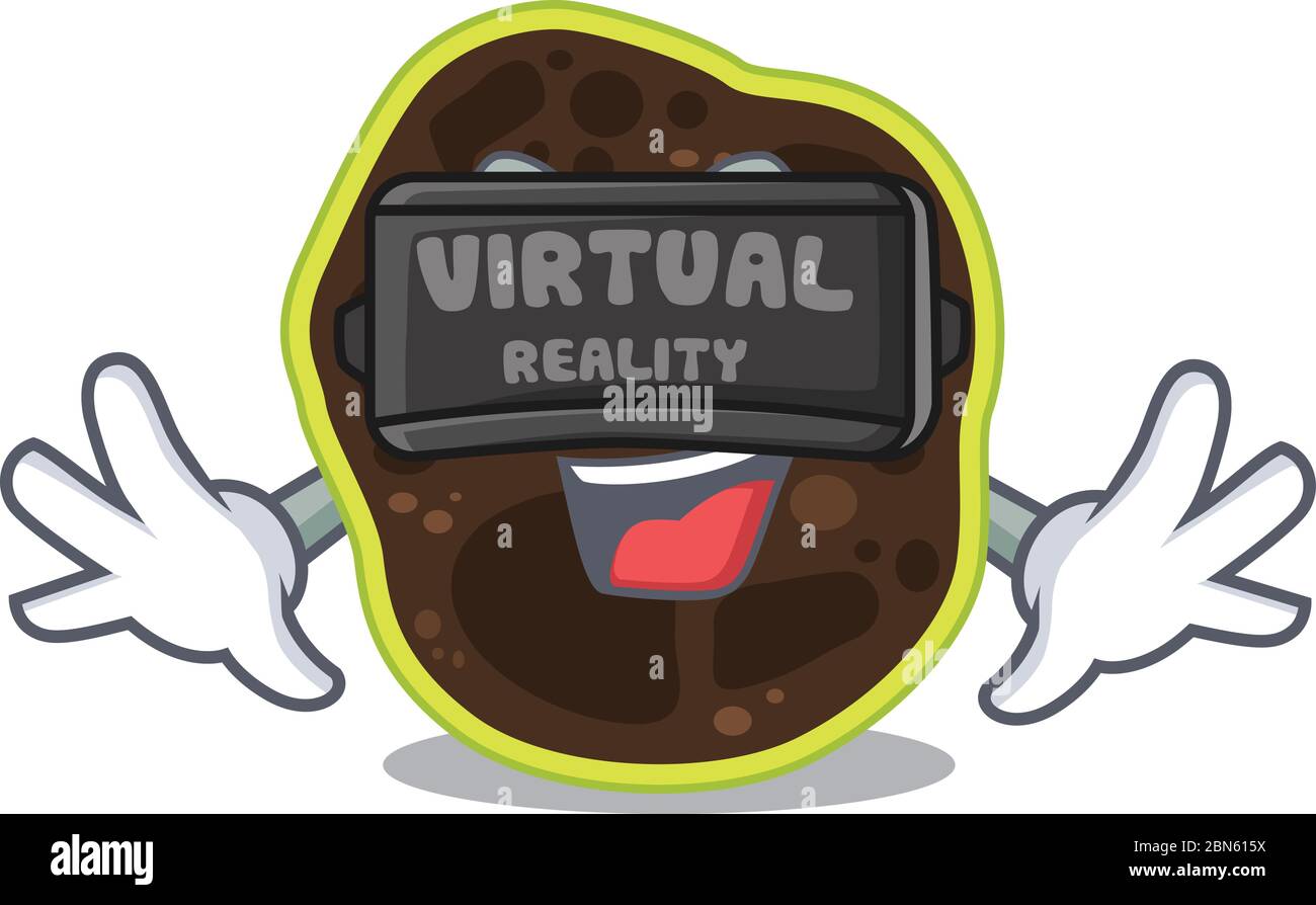 Un'immagine cartoon di firmicuti che utilizza una moderna cuffia per realtà virtuale Illustrazione Vettoriale