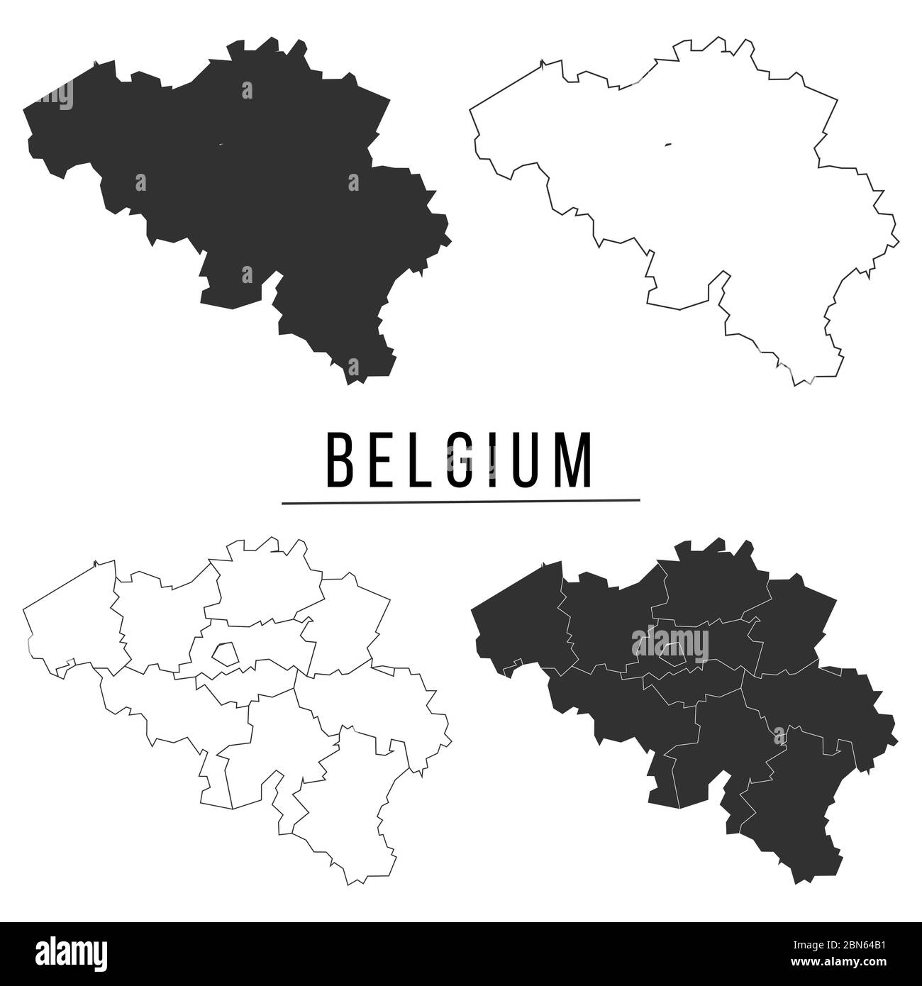 Mappa del Belgio. Il paese sotto forma di frontiere con le regioni. Illustrazione vettoriale di scorta isolata su sfondo bianco. Illustrazione Vettoriale
