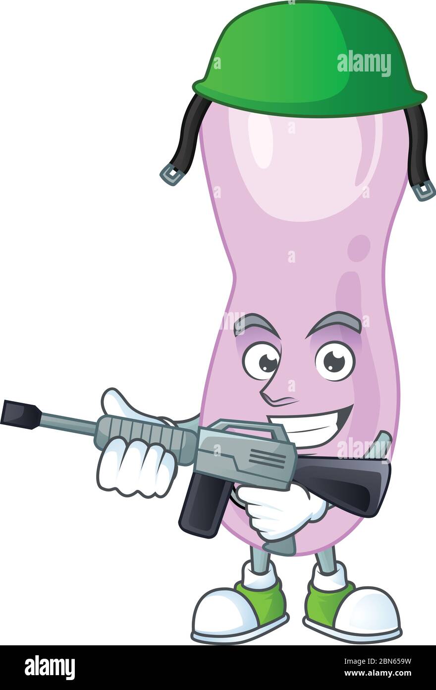 Un'immagine mascotte di clostridium botulinum come un esercito dedicato con pistola automatica Illustrazione Vettoriale