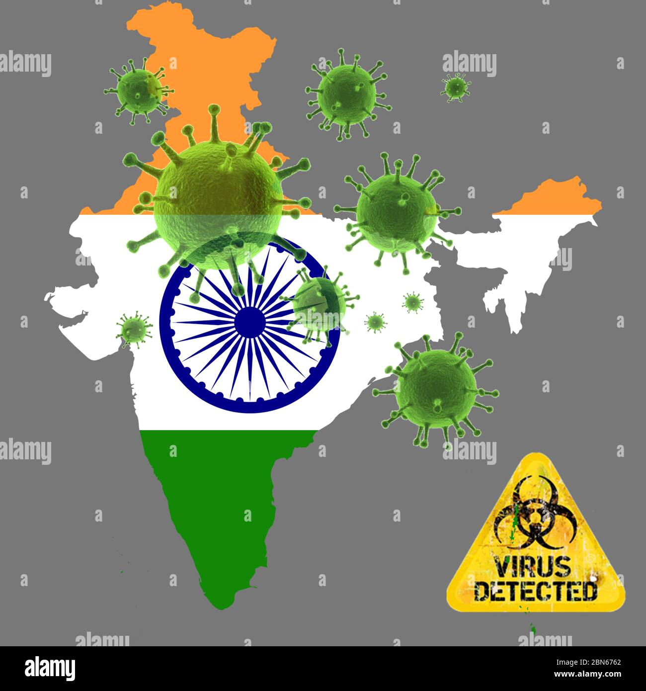 Avvertenza mappa indiana per COVID-2019. SARS-nCOV-19. Virus rilevato in molti stati Foto Stock