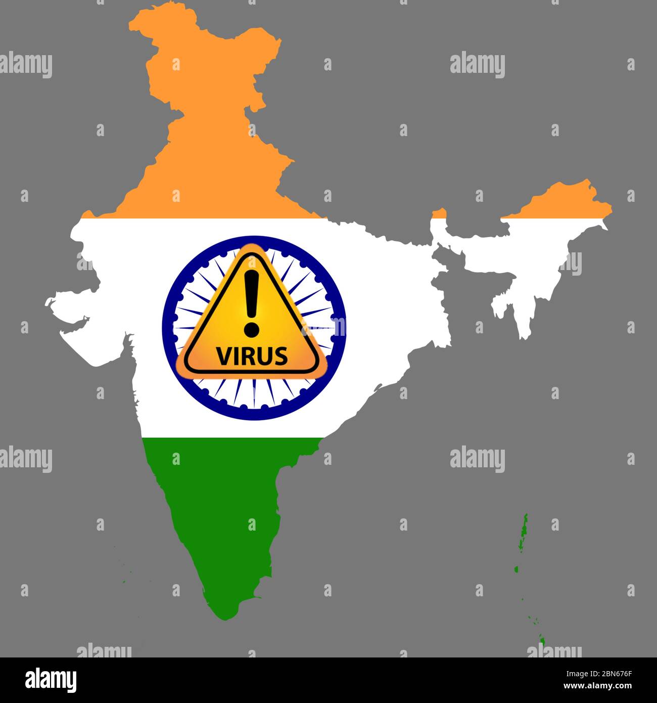 Avvertenza mappa indiana per COVID-2019. SARS-nCOV-19. Focolaio di virus rilevato in molti stati Foto Stock