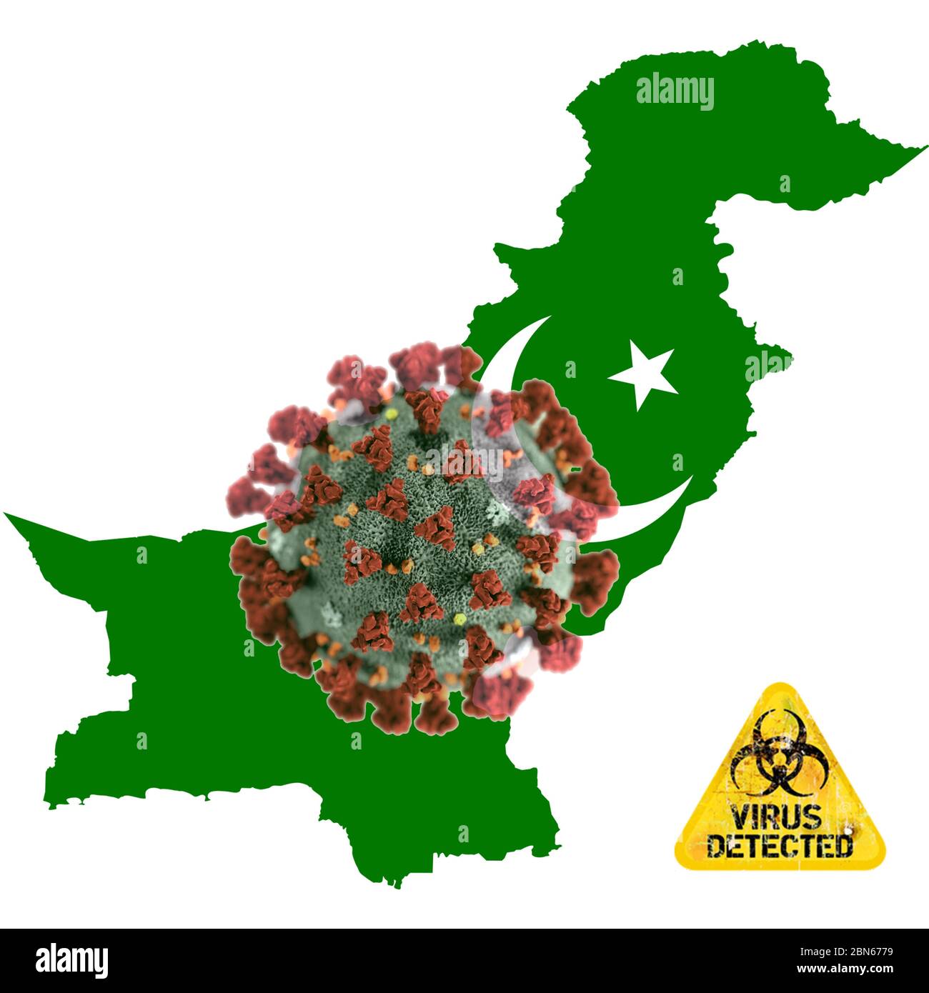 Avvertimento mappa pakistana per COVID-2019. SARS-nCOV-19 Foto Stock
