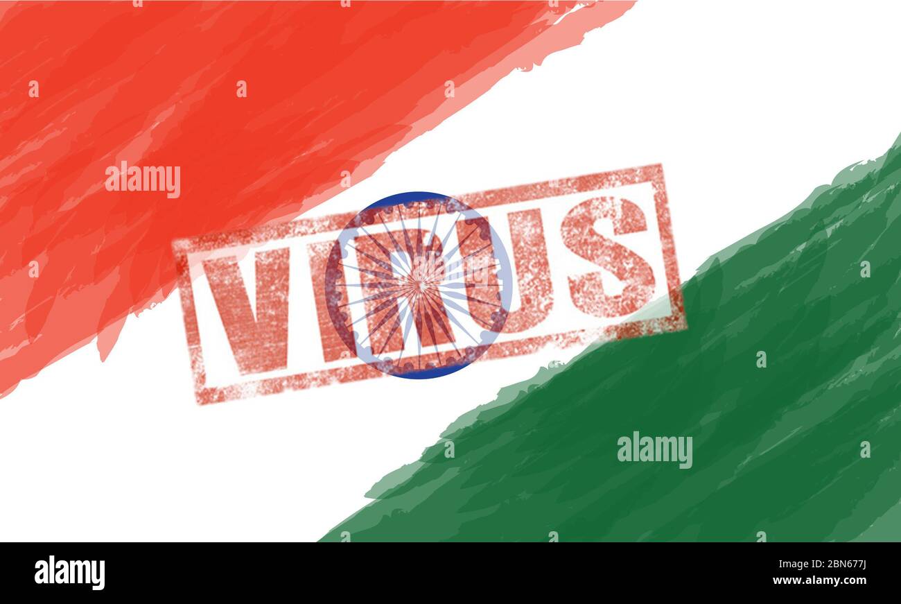 Una bandiera indiana dipinta con virus scritto su di esso a causa di Corona Virus, COVID-2019. SARS-nCOV-19 Foto Stock