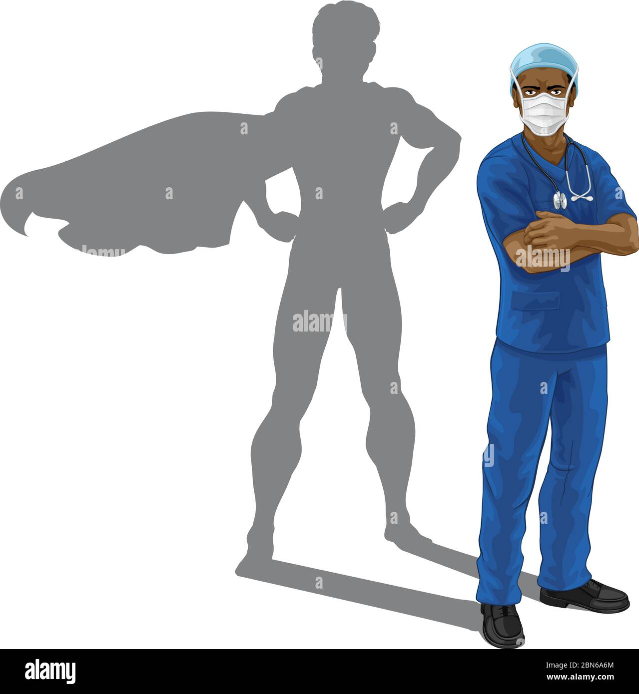 Supereroe medico infermiere con Super Hero Shadow Illustrazione Vettoriale