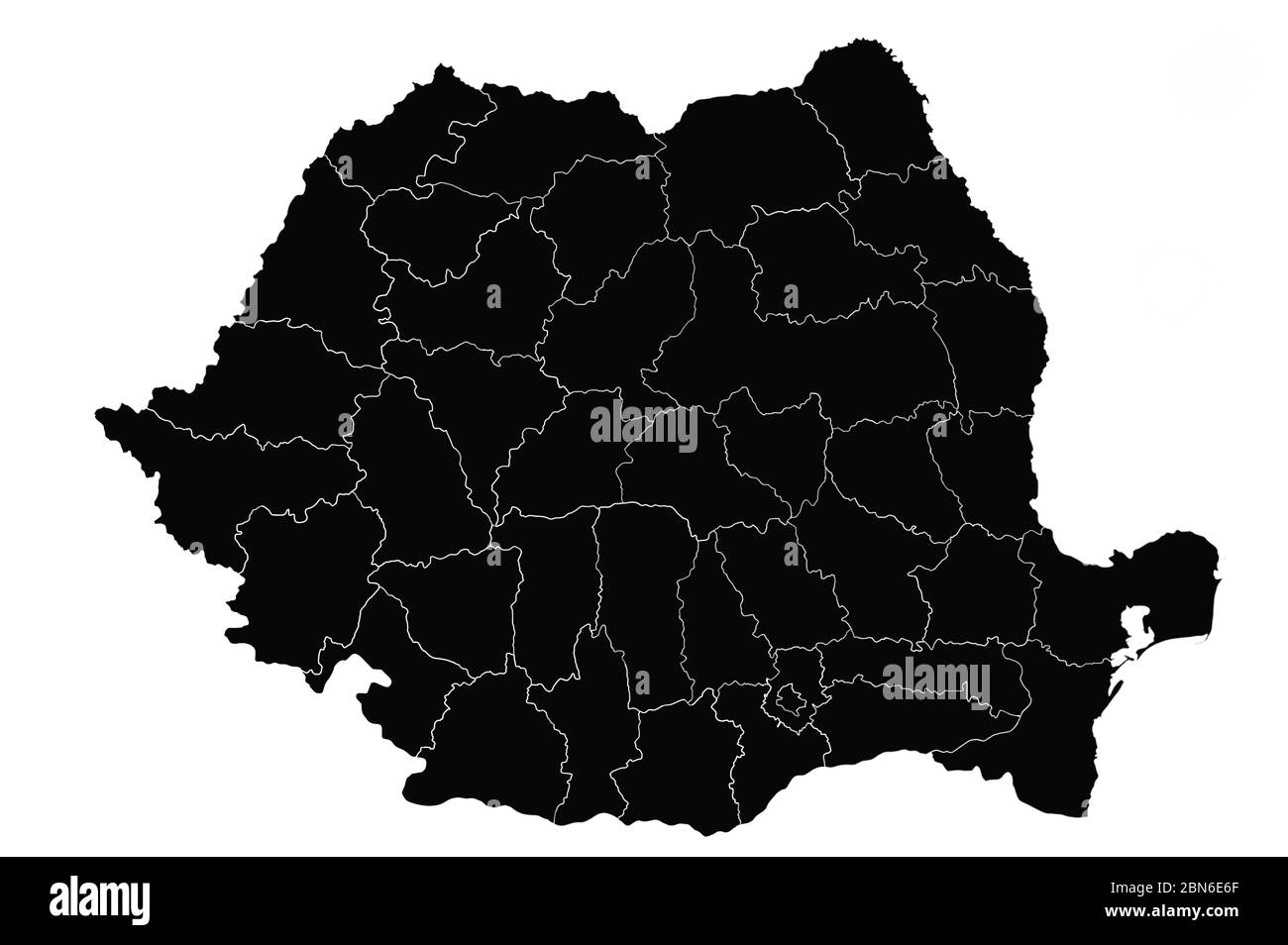 Mappa della romania con sfondo nero Foto Stock