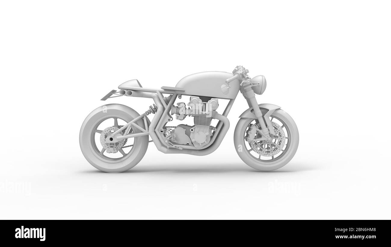 Rendering 3D di una caffetteria racer isolato moto due ruote vintage Foto Stock