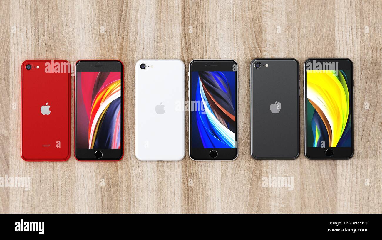 VERONA, ITALIA - 01 MAGGIO 2020: Apple iPhone se 2 o 2020. Ultimo modello di iPhone Apple Mobile. Dettagli di rendering 3d ad alta risoluzione Foto Stock
