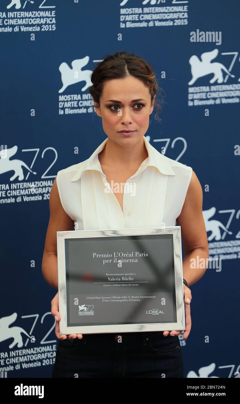 VENEZIA, ITALIA - SETTEMBRE 10: Valeria Bilello partecipa in anteprima al Premio l'Oreal Paris per il Cinema durante il 72esimo Festival del Cinema di Venezia Foto Stock