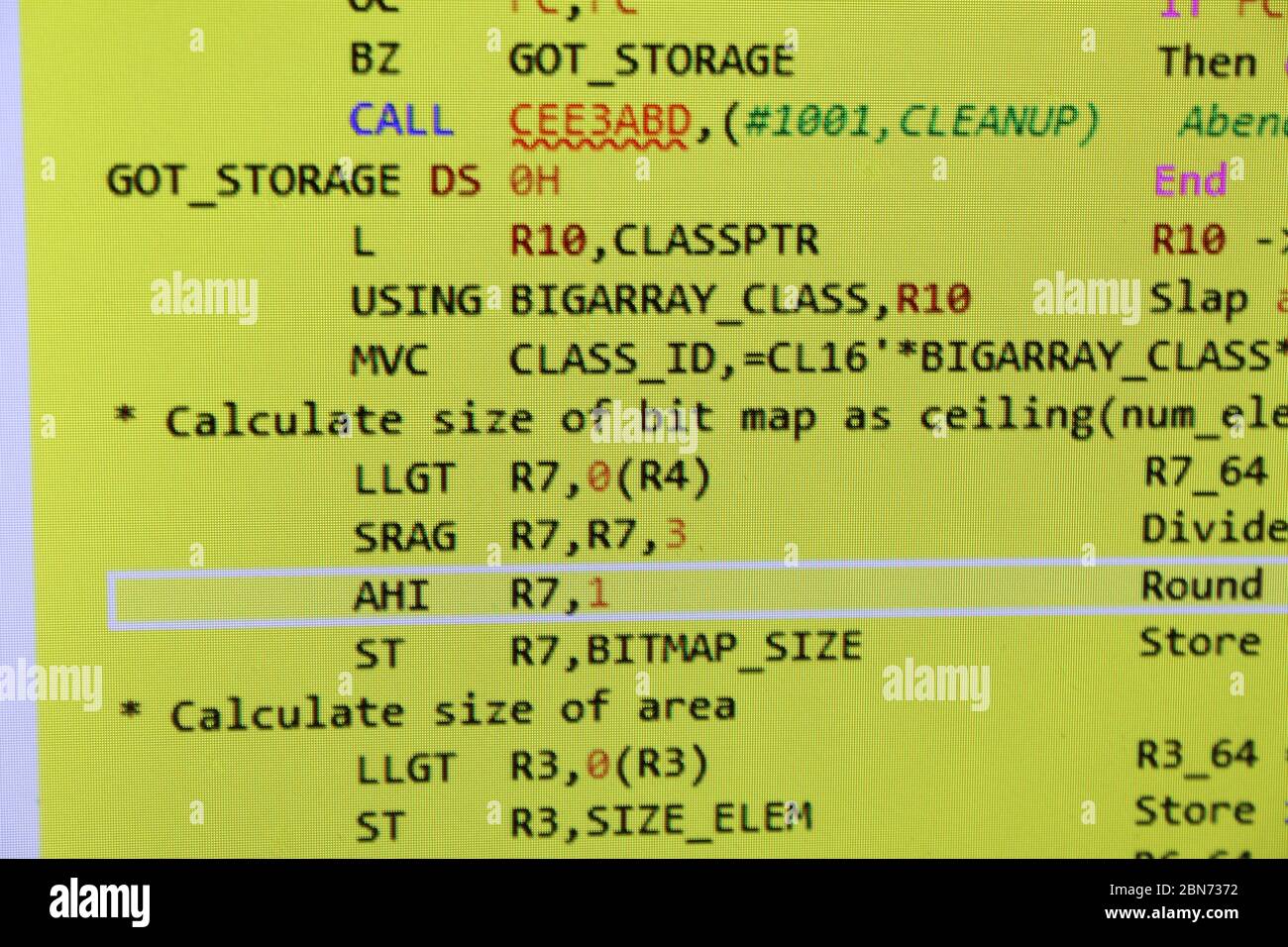 Frammento di codice assembler IBM zSeries a 64 bit Foto Stock