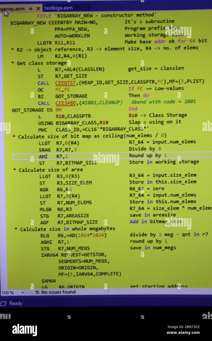 Frammento di codice assembler IBM zSeries a 64 bit Foto Stock