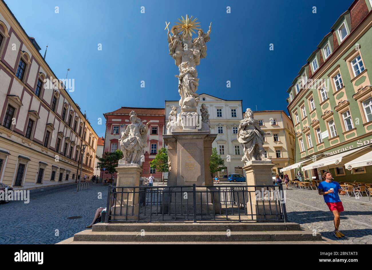 Colonna Trinity a Zelny trh (Piazza del mercato dei Cabboli) a Brno, Moravia, Repubblica Ceca, Europa Centrale Foto Stock