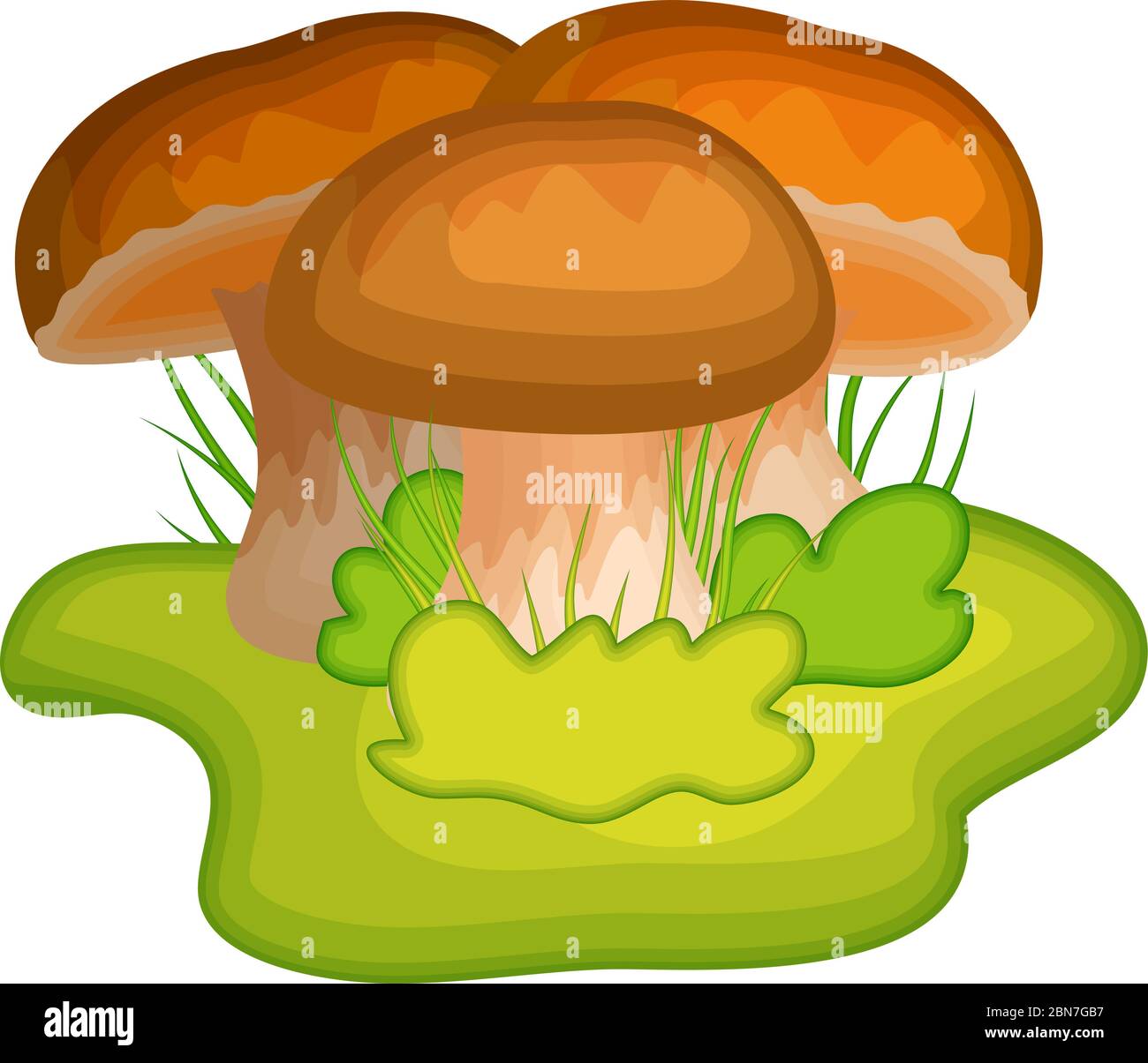 Funghi cartone animato con erba Illustrazione Vettoriale