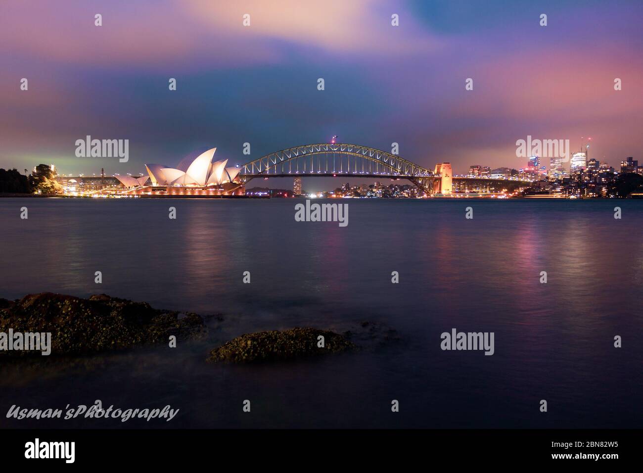 Teatro dell'Opera e Harbour Bridge da Sydney, Australia Foto Stock