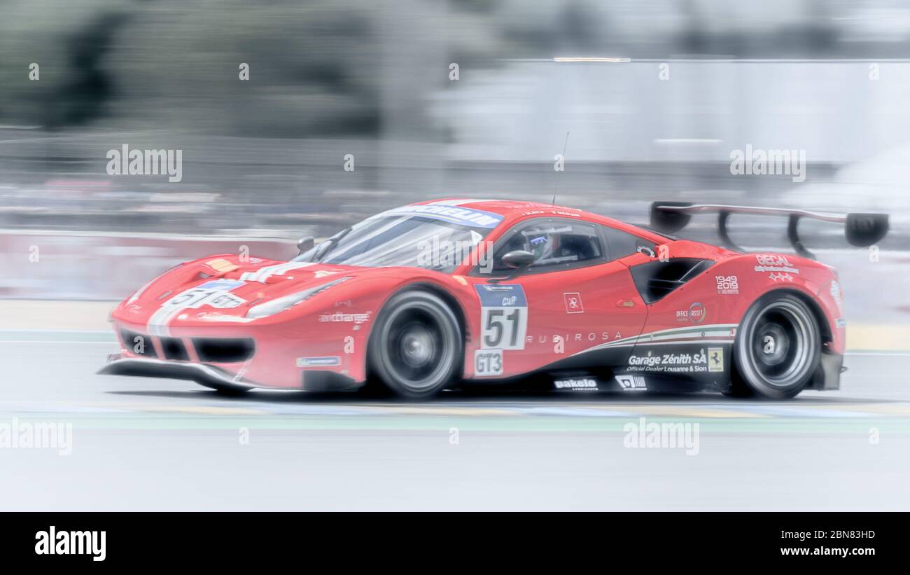 Le Mans / Francia - 15-16 2019 giugno: 24 ore di le Mans, Spirit of Race Team, Ferrari 488 GT3, Road to le Mans Race apertura della 24 ore di le Mans Foto Stock