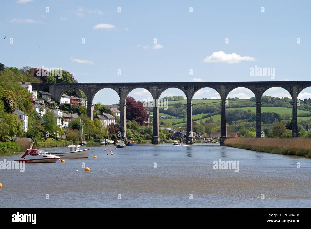 Il viadotto ferroviario a Calstock nella Cornovaglia della Tamar Valley Foto Stock