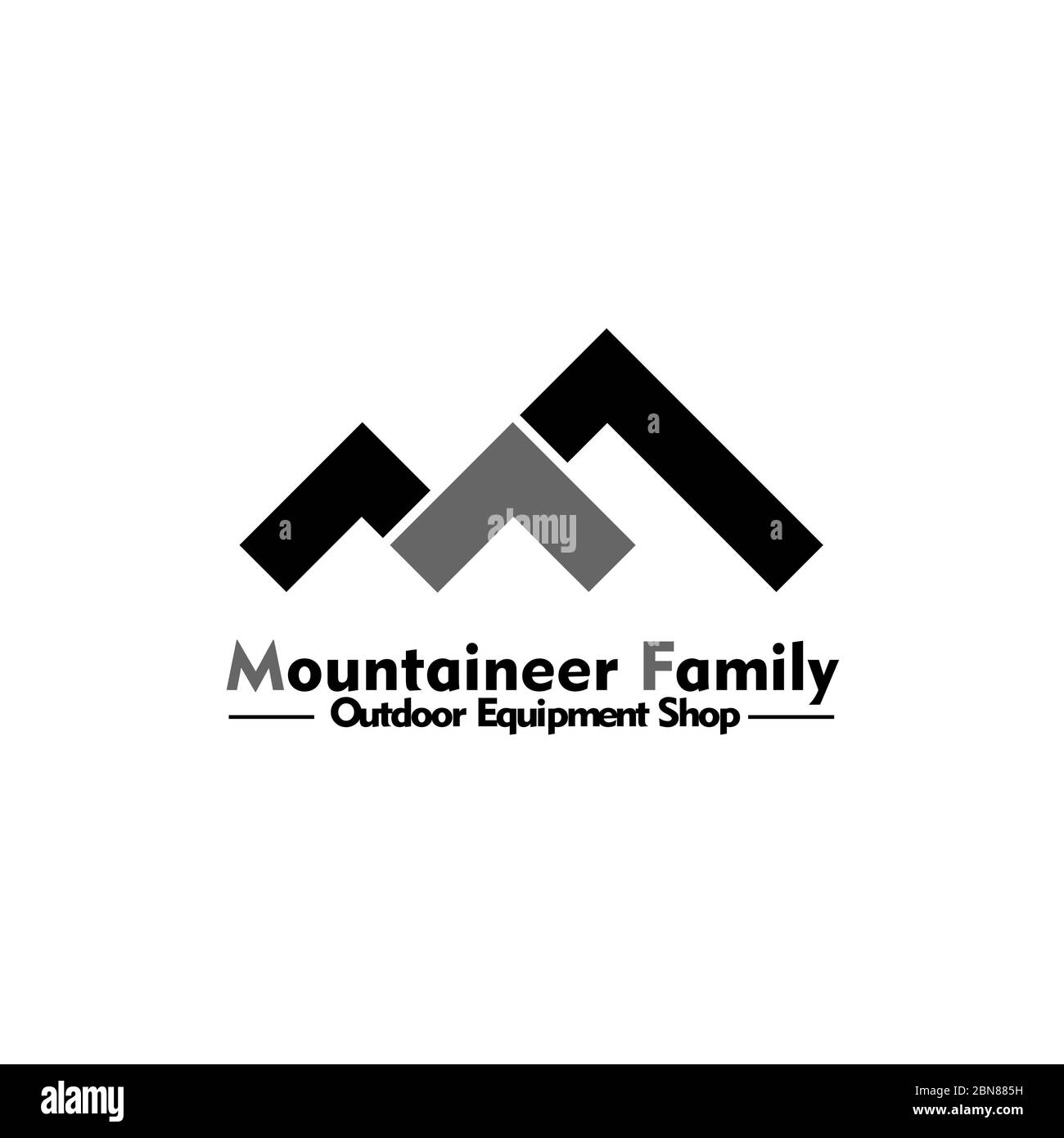 Lettera iniziale modello di logo grafico MF, concetto di design montano, logo per negozi di attrezzature per esterni e alpinismo. Illustrazione Vettoriale