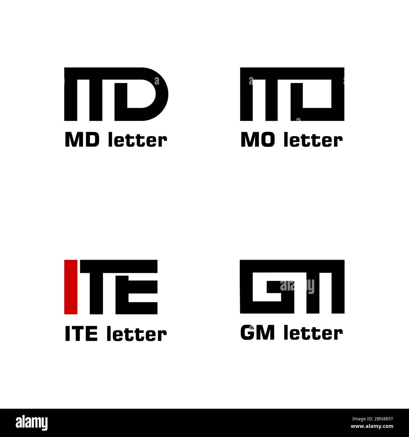 Lettera iniziale MD, MO, ITE, GM, modello di logo grafico, concetto creativo, semplice e minimale di design del logo, isolato su sfondo bianco. Illustrazione Vettoriale