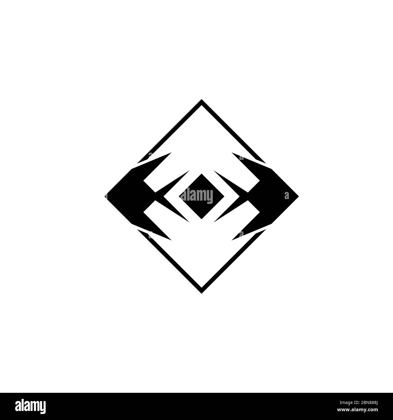 Logo a doppio pesce, design quadrato, isolato su sfondo bianco. Illustrazione Vettoriale