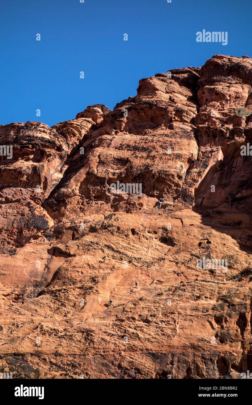 Scalatori nello Snow Canyon state Park, St. George, Utah, USA Foto Stock