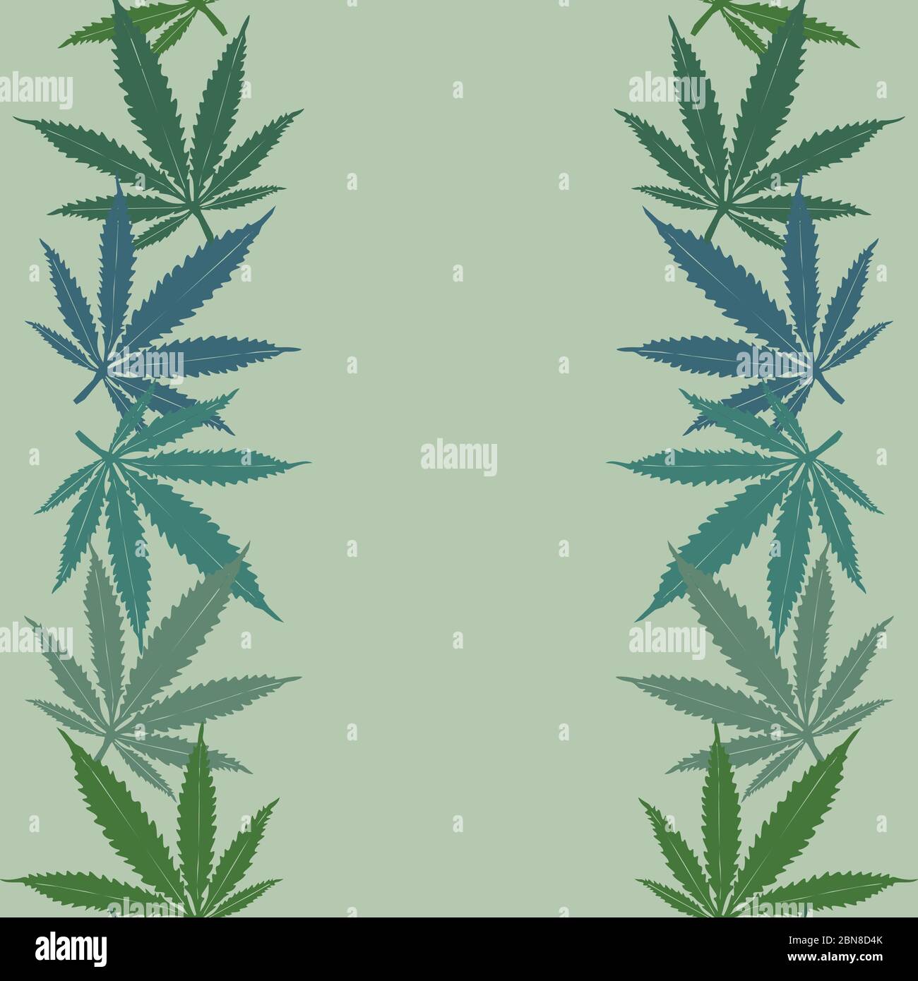 disegno verticale senza cuciture costituito da foglie di canapa di diverse sfumature di verde su uno sfondo verde rete Illustrazione Vettoriale