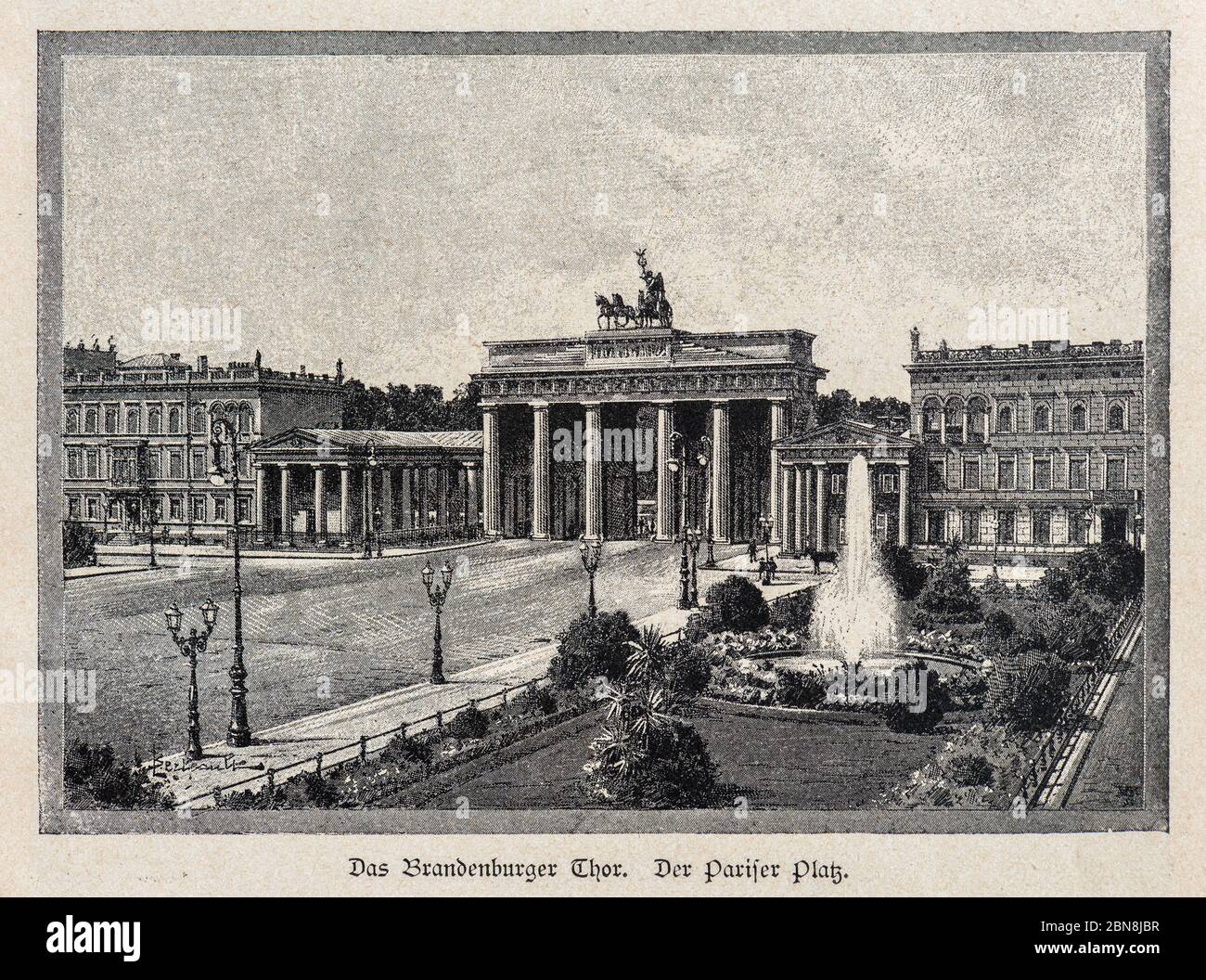 'Come Brandenburger Thor. Der Pariser Platz' o la porta di Brandeburgo. Piazza Parigi, Berlino, illustrazione di 'Die Hauptstädte der Welt', Foto Stock