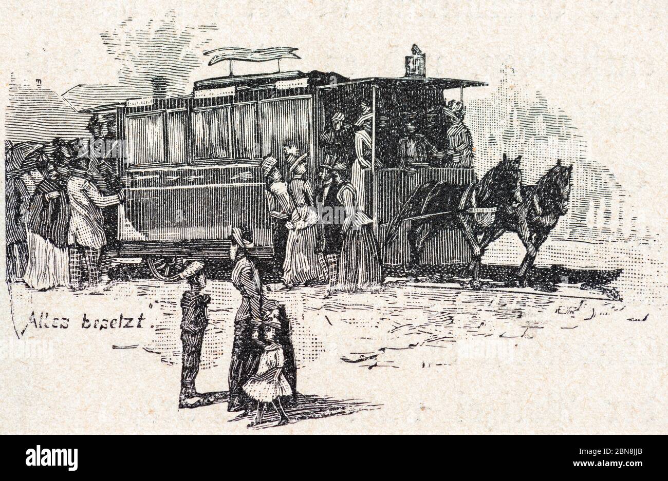 'Tutti i posti presi', tram trainato da cavalli a Berlino, illustrazione da 'Die Hauptstädte der Welt', la capitale del mondo, Breslau circa 1897 Foto Stock