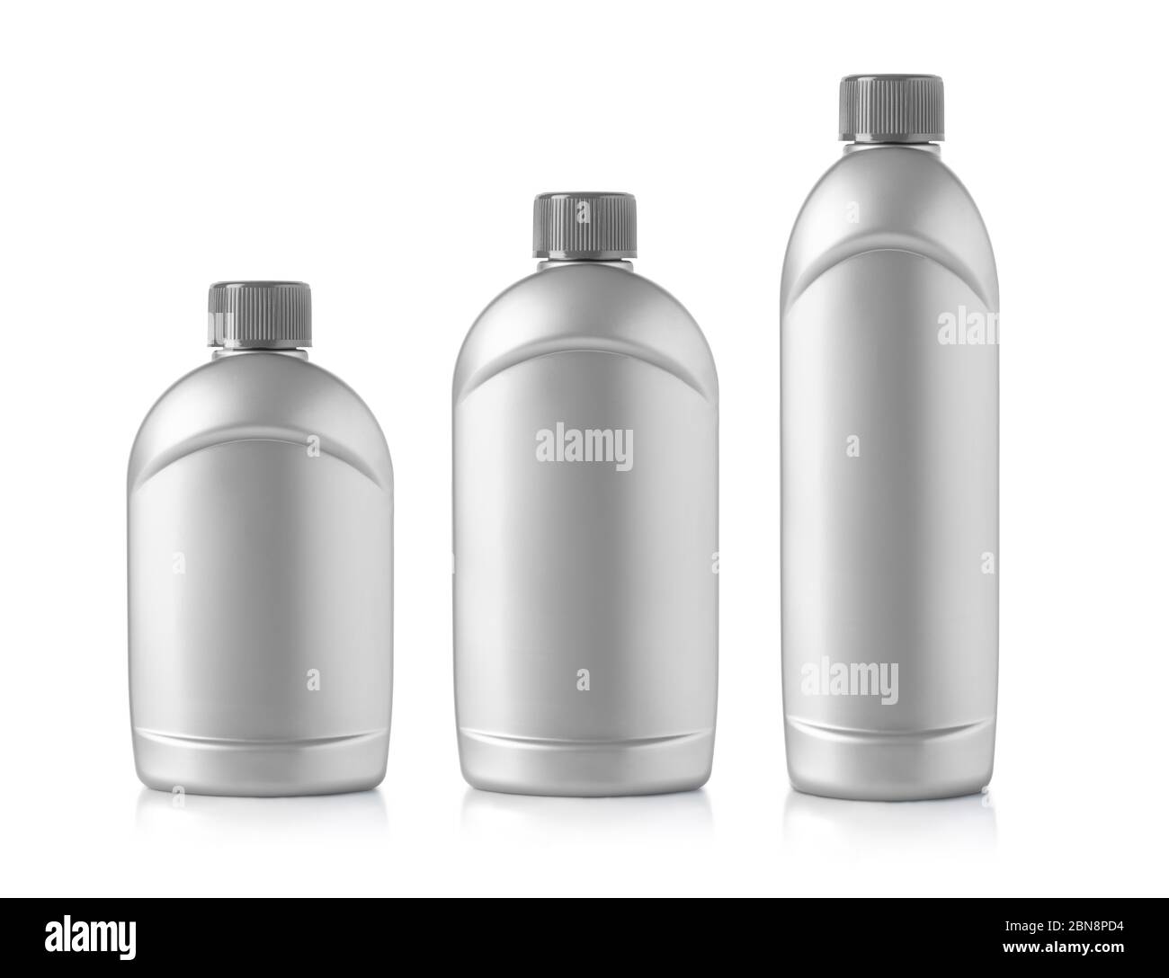 Bottiglia di plastica argentata per candeggina, detergente o detergente per lavaggio, Foto Stock