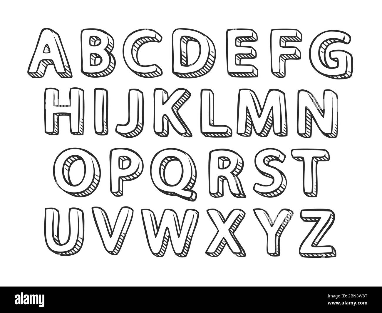 Carattere tipografico fatto a mano. Illustrazione vettoriale dello schizzo dell'alfabeto Illustrazione Vettoriale