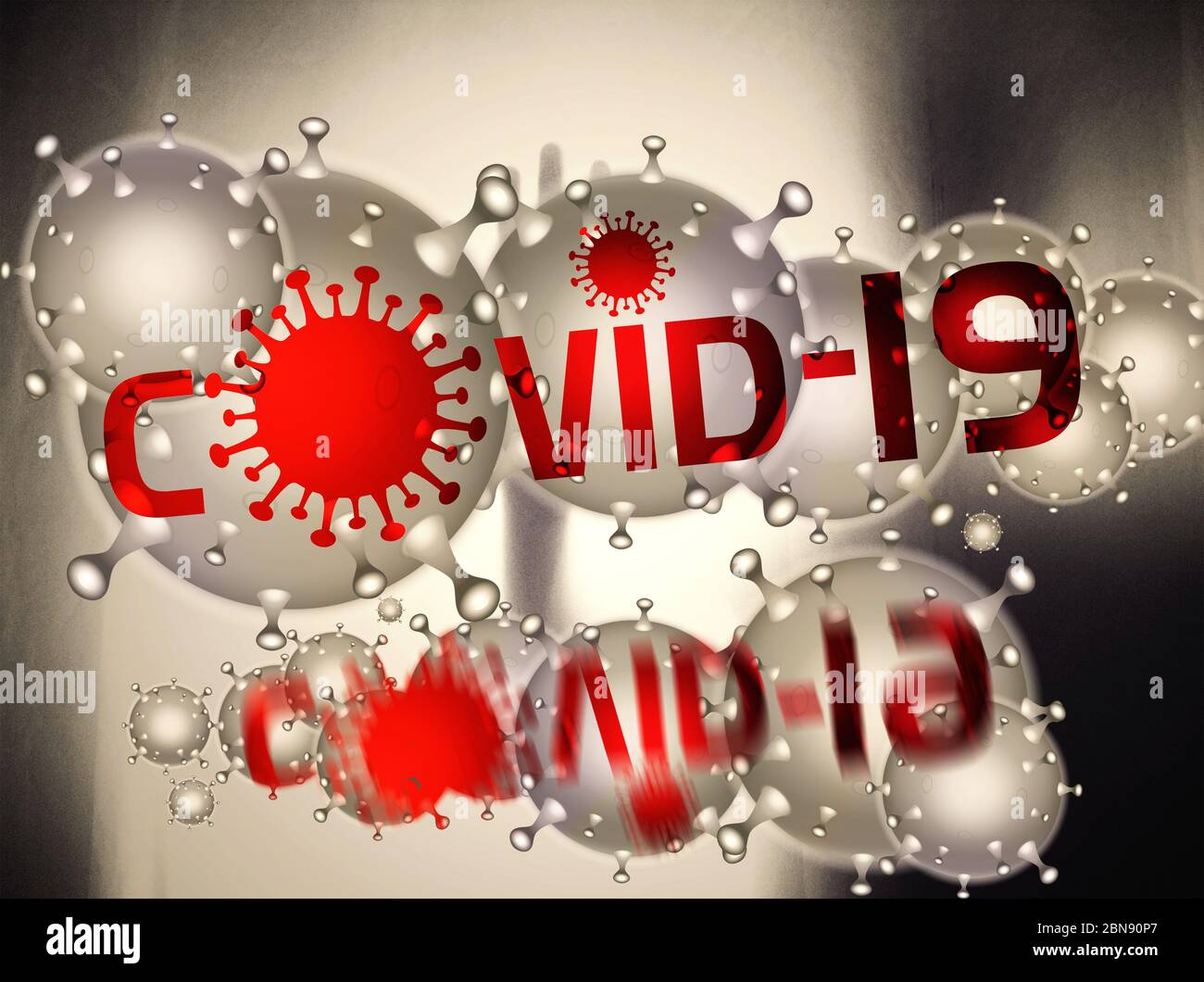Rappresentazione 3D illustrazione medica per particelle di coronavirus covid 19 con riflessione Foto Stock