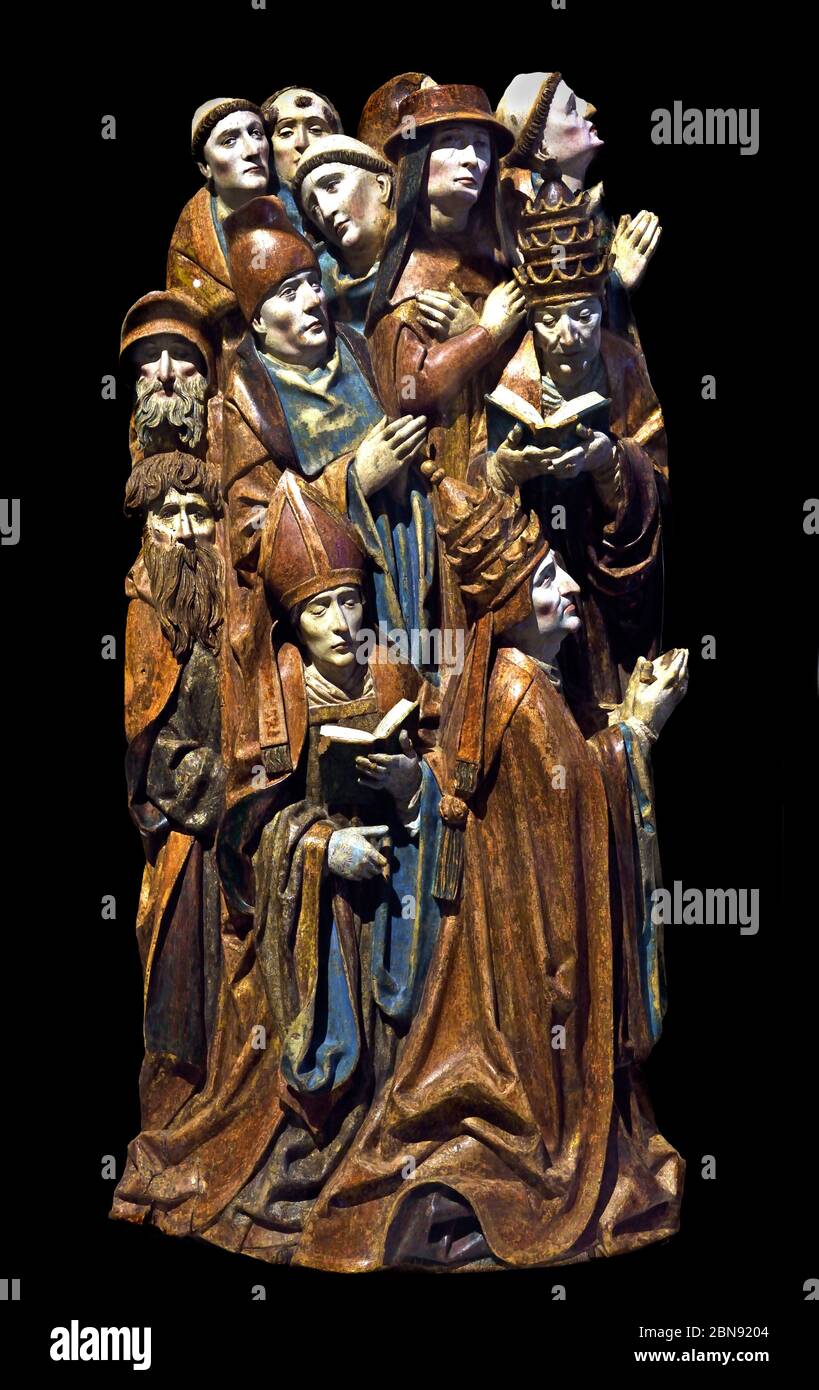 Due papi un cardinale e un vescovo un monaco canonico nel settembre 1505 workshop Daniel Mauch tardo gotico scultore tedesco Foto Stock