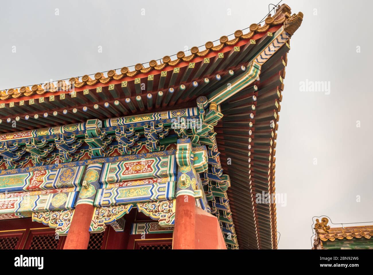 Dettaglio del tetto, Sala dell'armonia Suprema, Città Proibita, Pechino Foto Stock