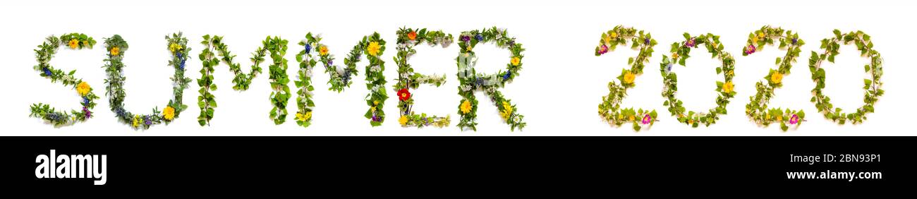 Fiore e fiore lettera costruire Parola Estate 2020 Foto Stock