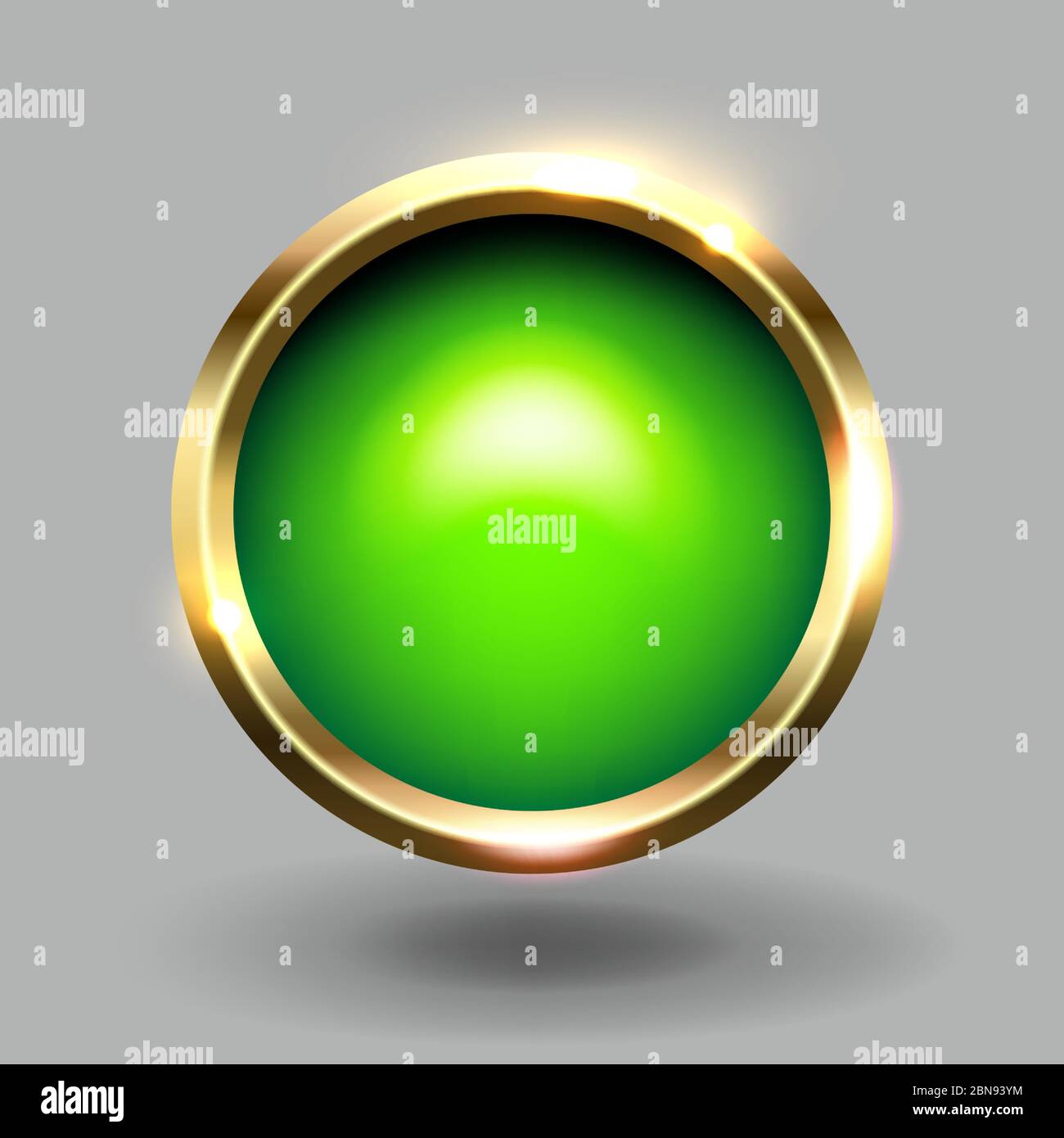 Bottone bianco circolare lucido verde con cornice metallizzata oro, elemento vettoriale per web Illustrazione Vettoriale