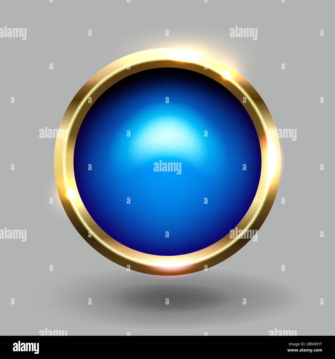 Bottone blu lucido circolare bianco con cornice oro metallizzato, elemento vettoriale per web Illustrazione Vettoriale